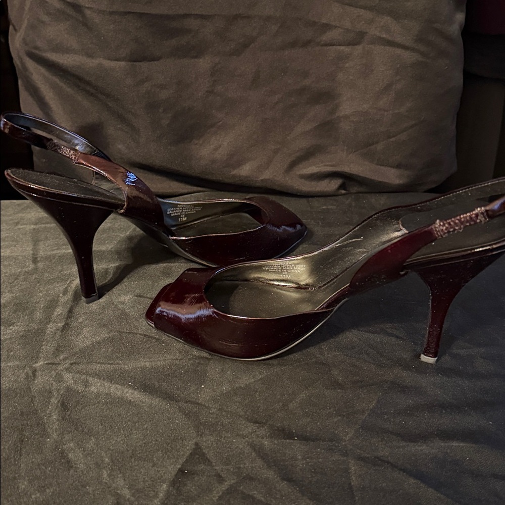 Nine West Dark Wine Peep Toe Slingback Heels - Picture 5 of 6